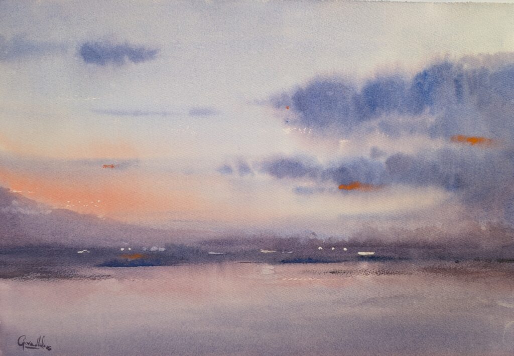 Tramonto a Siracusa, acquerello