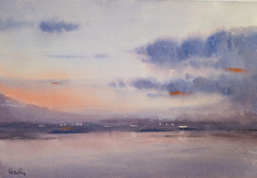 Tramonto a Siracusa, acquerello